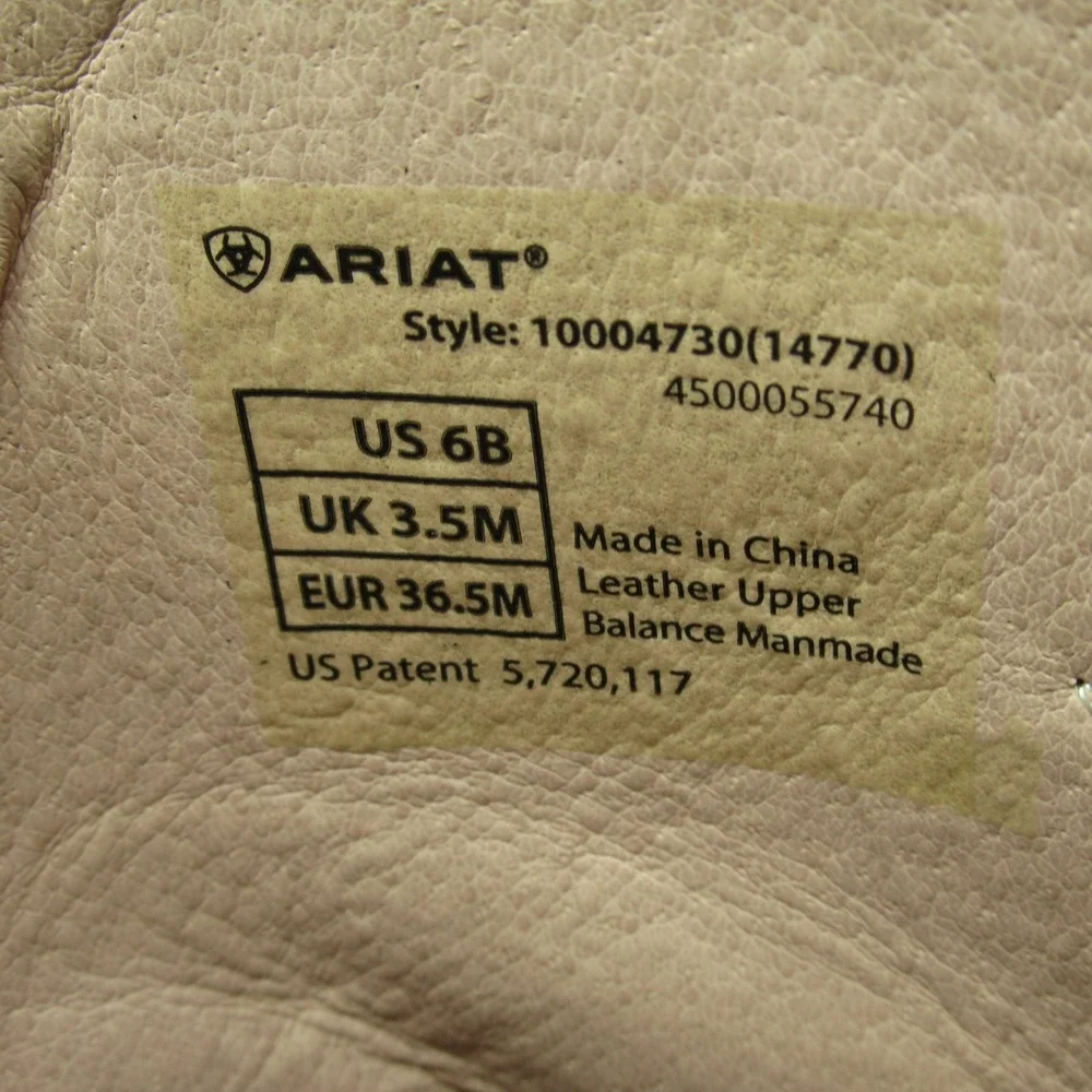 Ariat‎ Girls Boots 6 B Pink Embroidered Tan Leather Square Toe Fatbaby II Cowboy
